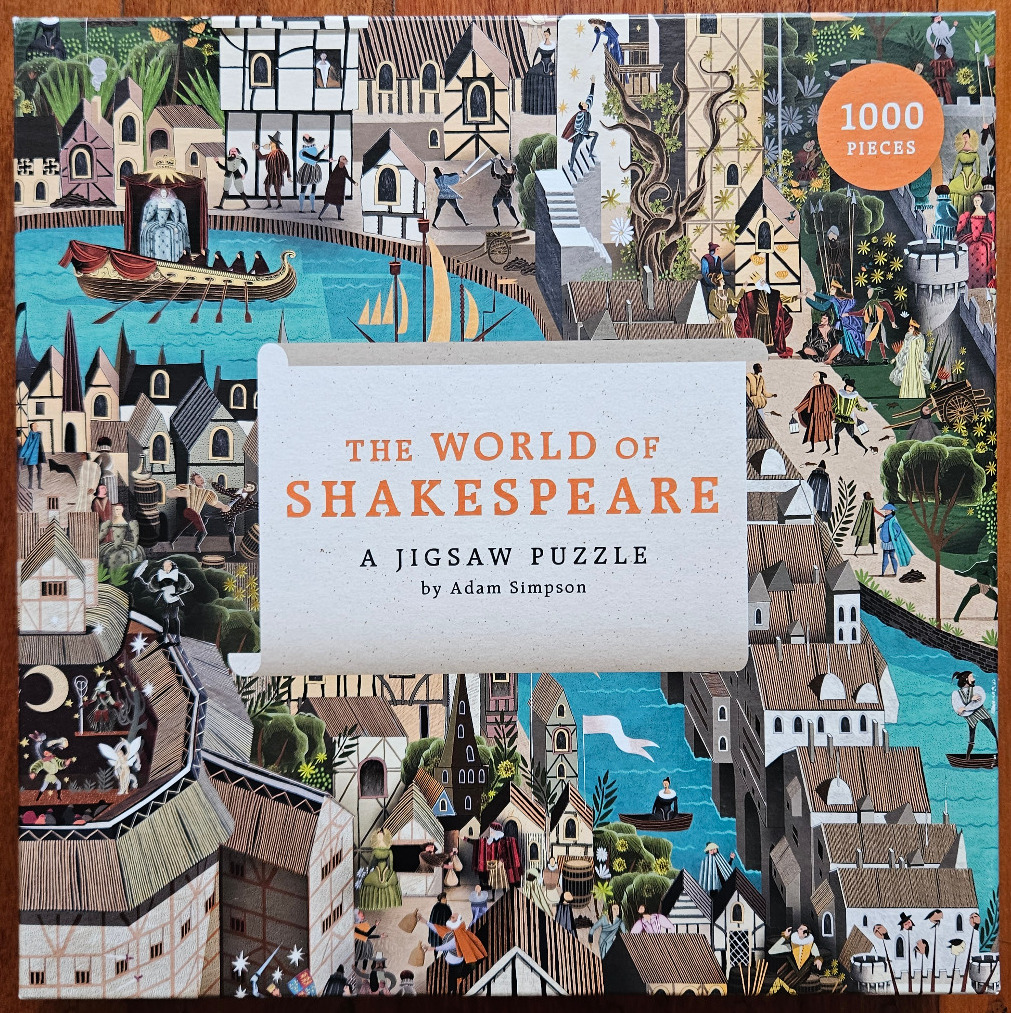 An illustrated map depicting the world of William Shakespeare with various characters and iconic settings.