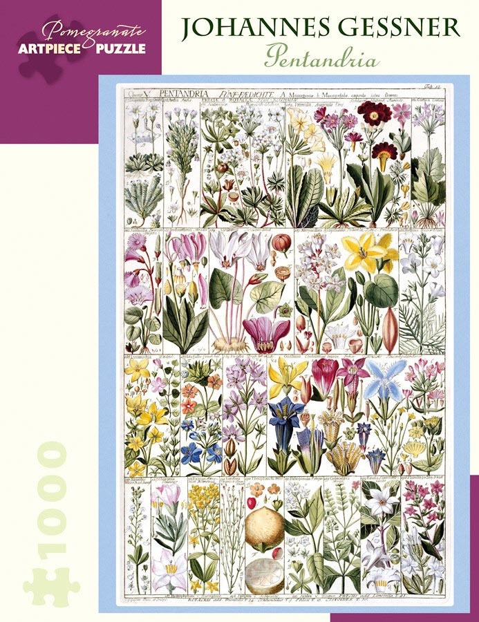 A vintage botanical illustration featuring various flowers organized in a grid.