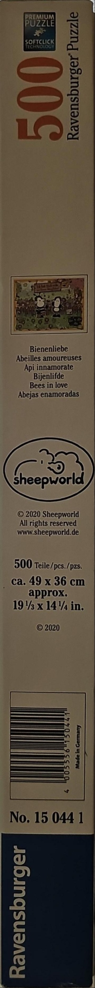 Cartoon illustration of two sheep with bee wings in a field of flowers.