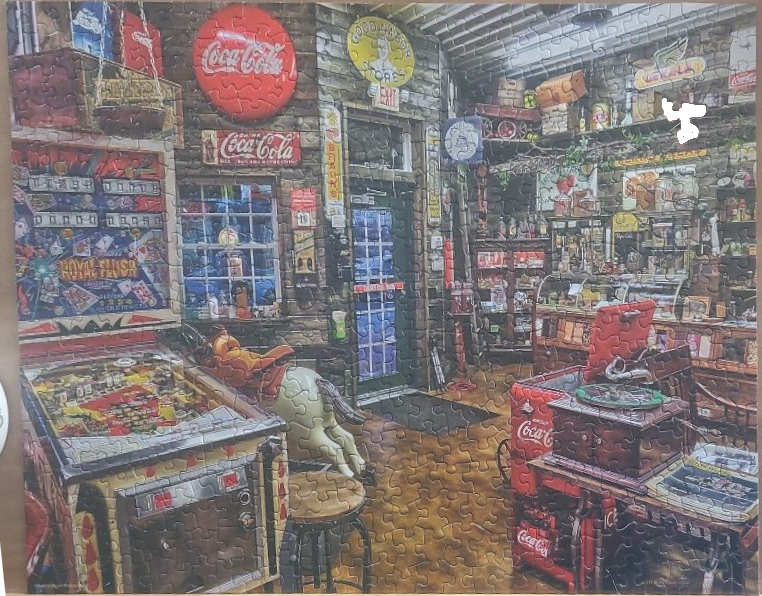 An illustration of a nostalgic vintage general store interior filled with memorabilia and antiques.
