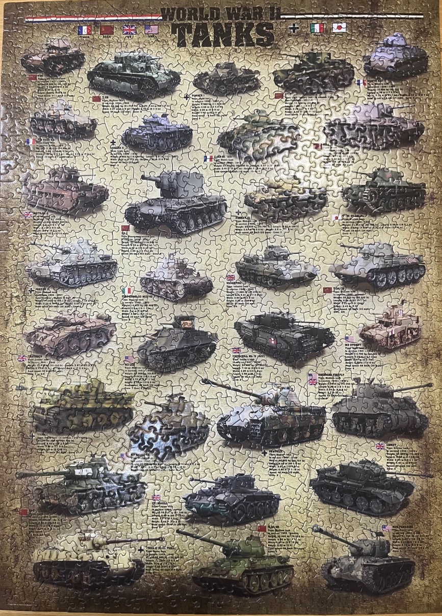 An informational chart featuring detailed illustrations of various World War II tanks with descriptive text.