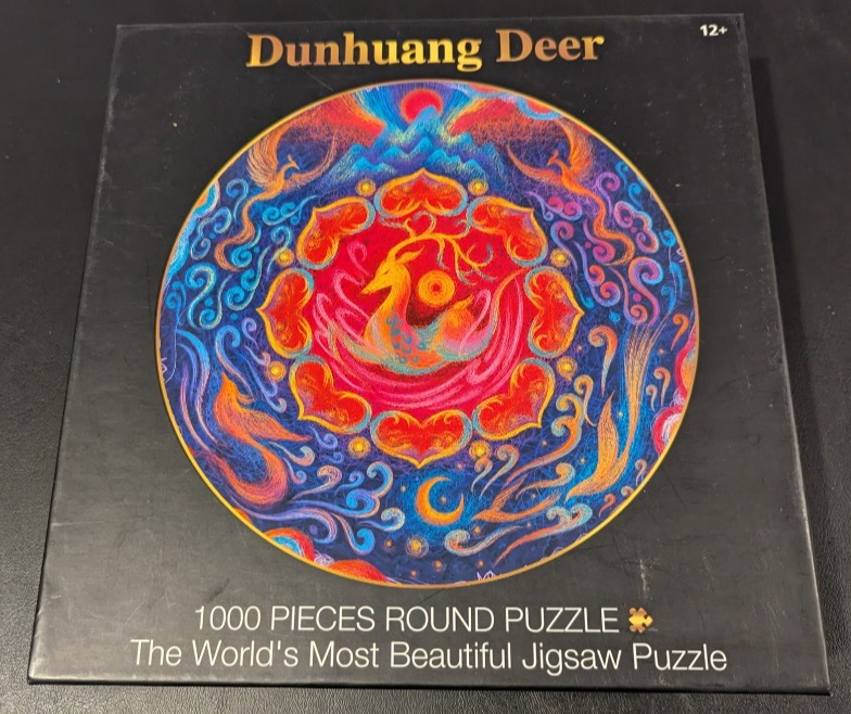 A circular, highly detailed, vibrant artistic illustration of a stylized deer surrounded by mythical motifs.