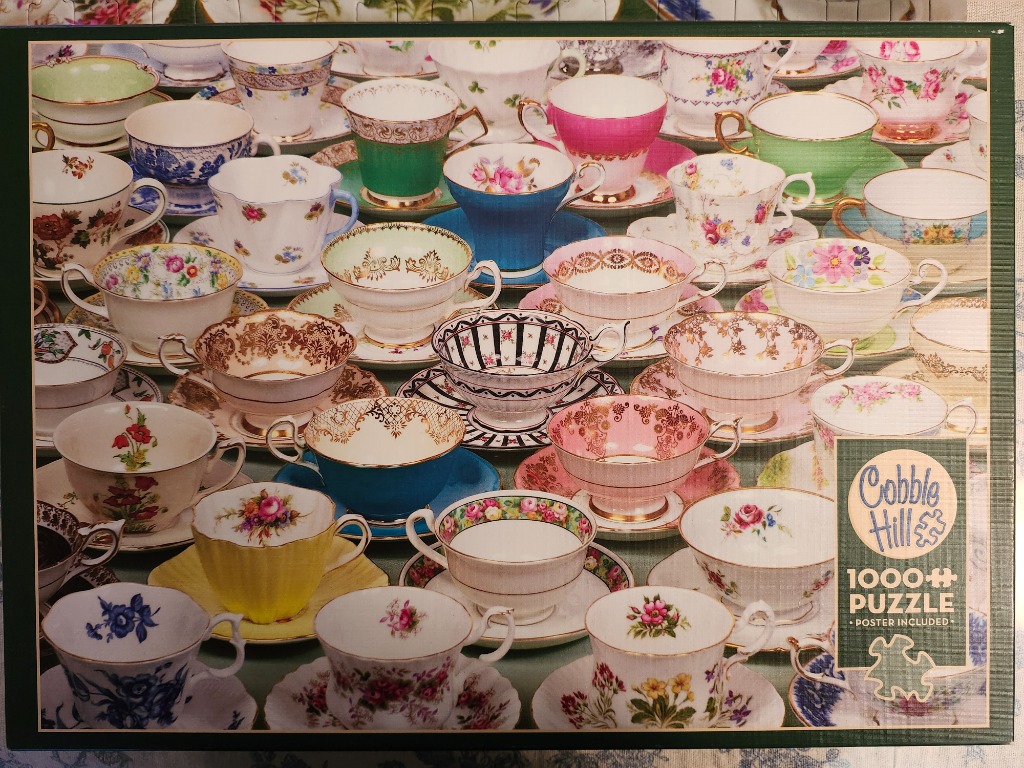 A collage of many different vintage floral and patterned teacups and saucers.