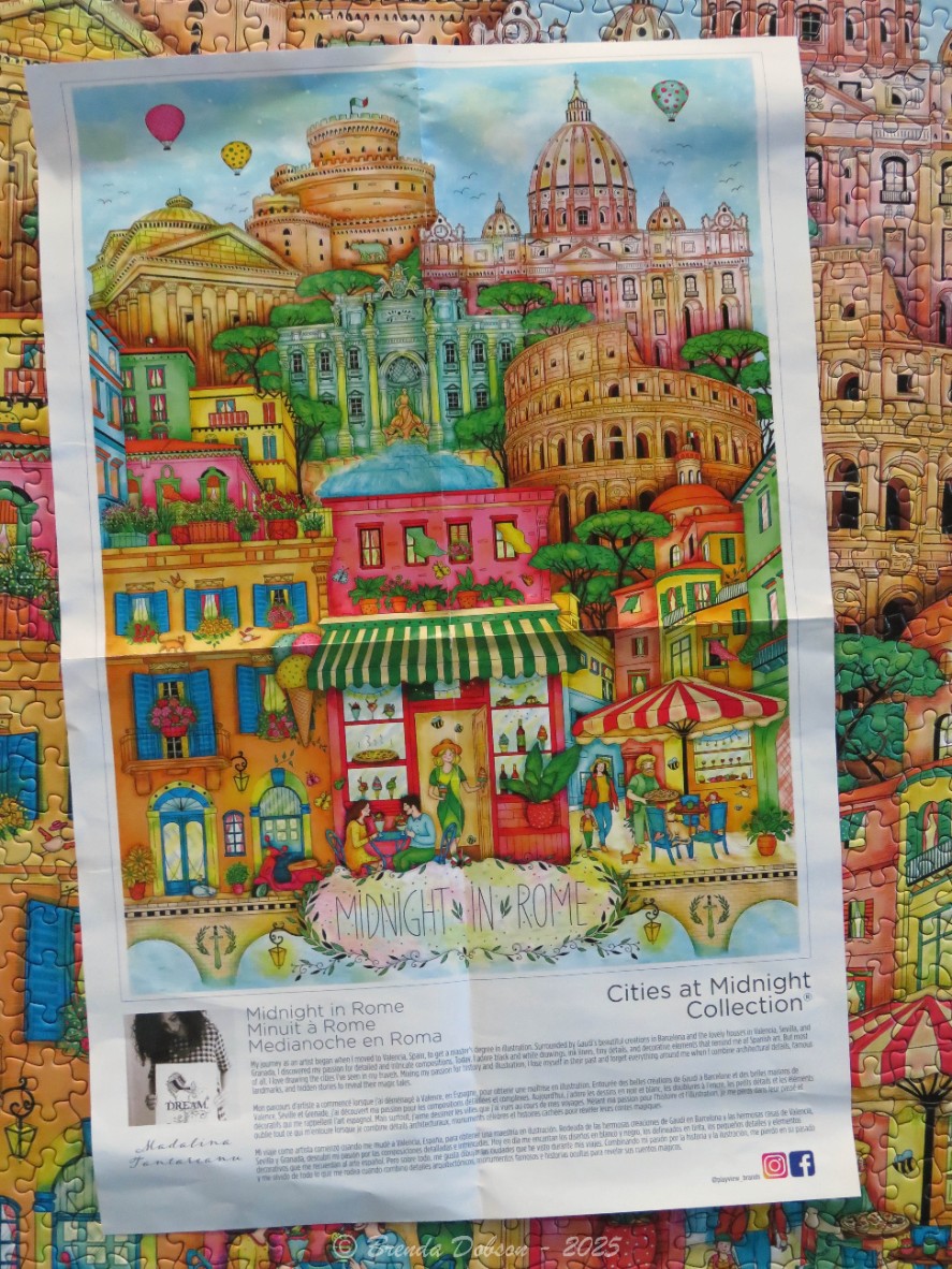 A whimsical illustration of Roman landmarks above a bustling street scene with cafes and colorful buildings.