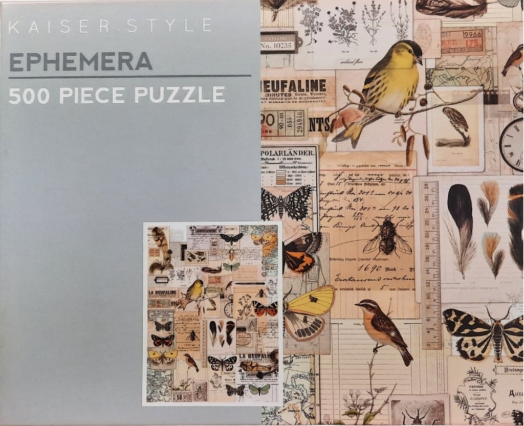 A collage of vintage ephemera including butterflies, birds, old maps, tickets, and handwritten script.