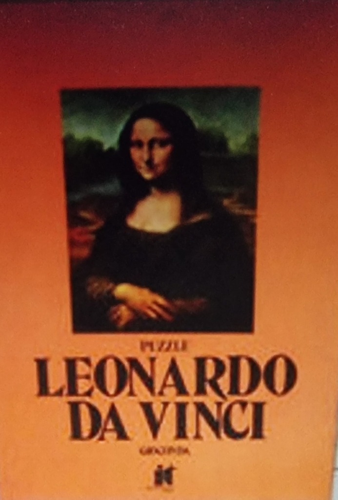 A reproduction of the Mona Lisa painting set against an orange background with bold text below.