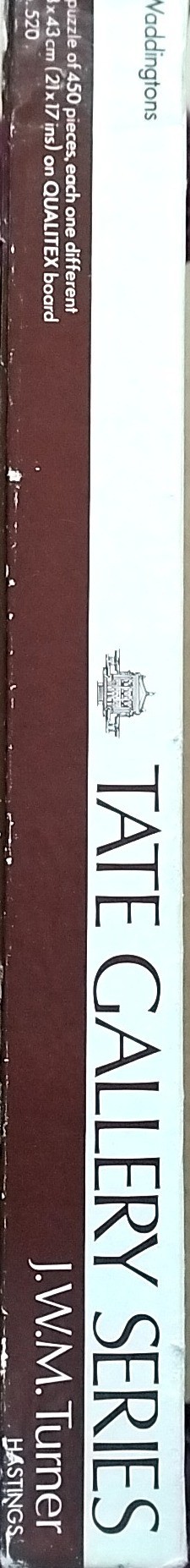 Text on a vertical brown and white banner regarding a J.M.W. Turner artwork titled Hastings.