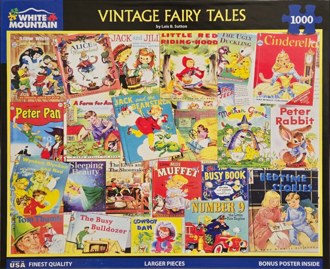 A collage of vintage children's book covers featuring classic fairy tales and nursery rhymes.