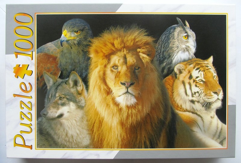 A montage featuring the faces of a lion, tiger, wolf, eagle, and owl against a dark background.