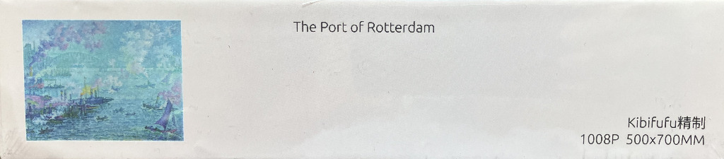 Impressionist painting of The Port of Rotterdam with ships, bridge, and colorful smoke.