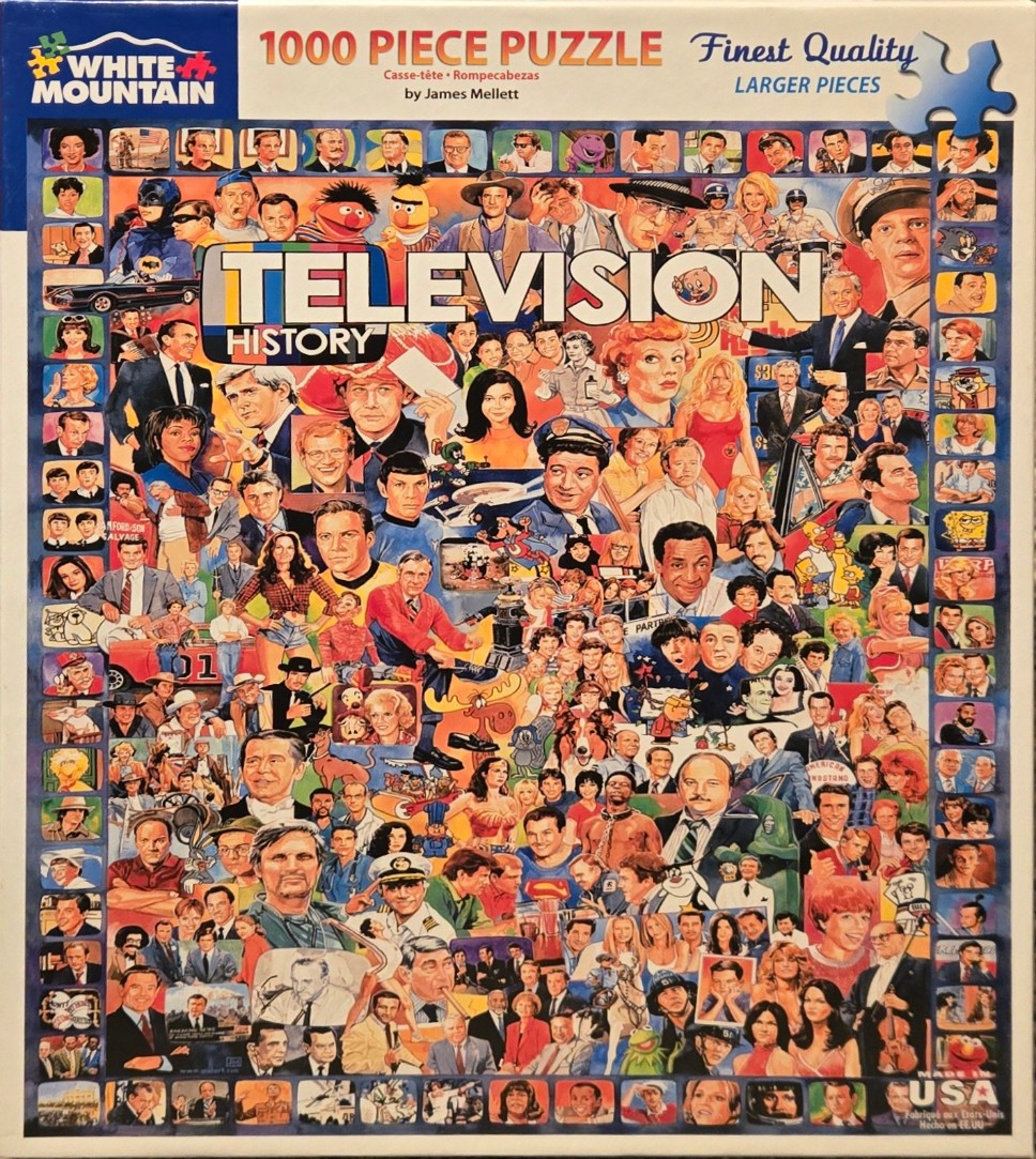 A montage of classic television history with hundreds of iconic characters and actors depicted in a collage.