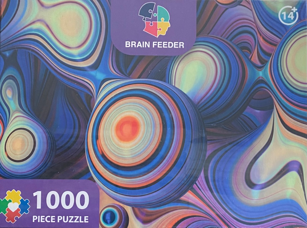 Abstract artwork featuring concentric, fluid, multicolored spherical shapes in a flowing, warped composition.