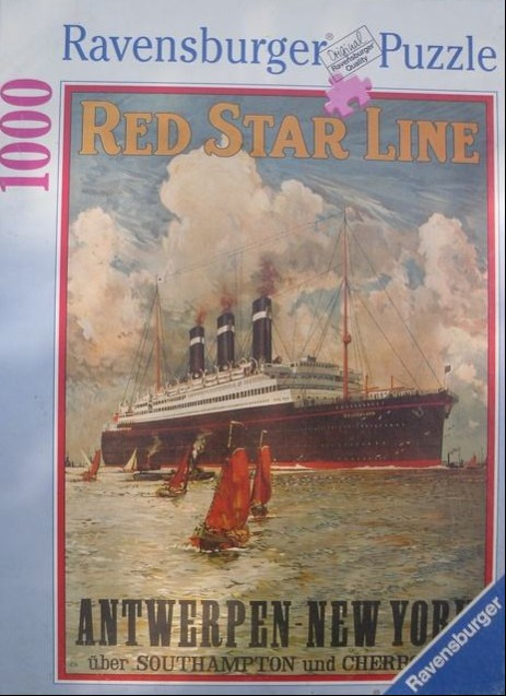 A vintage-style illustration of the steamship SS Belgenland cruising past small red-sailed sailboats.