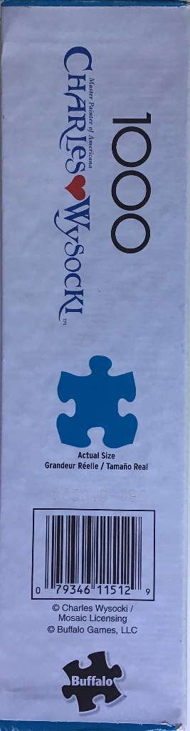 Charles Wysocki 1000 piece jigsaw puzzle box. Blue puzzle piece.