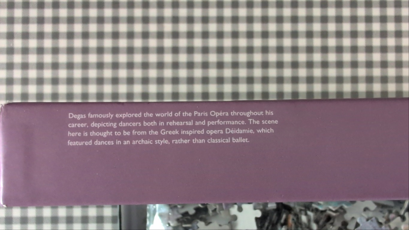 Text about the artist Degas and his interest in the Paris Opera dancers on a solid purple background.