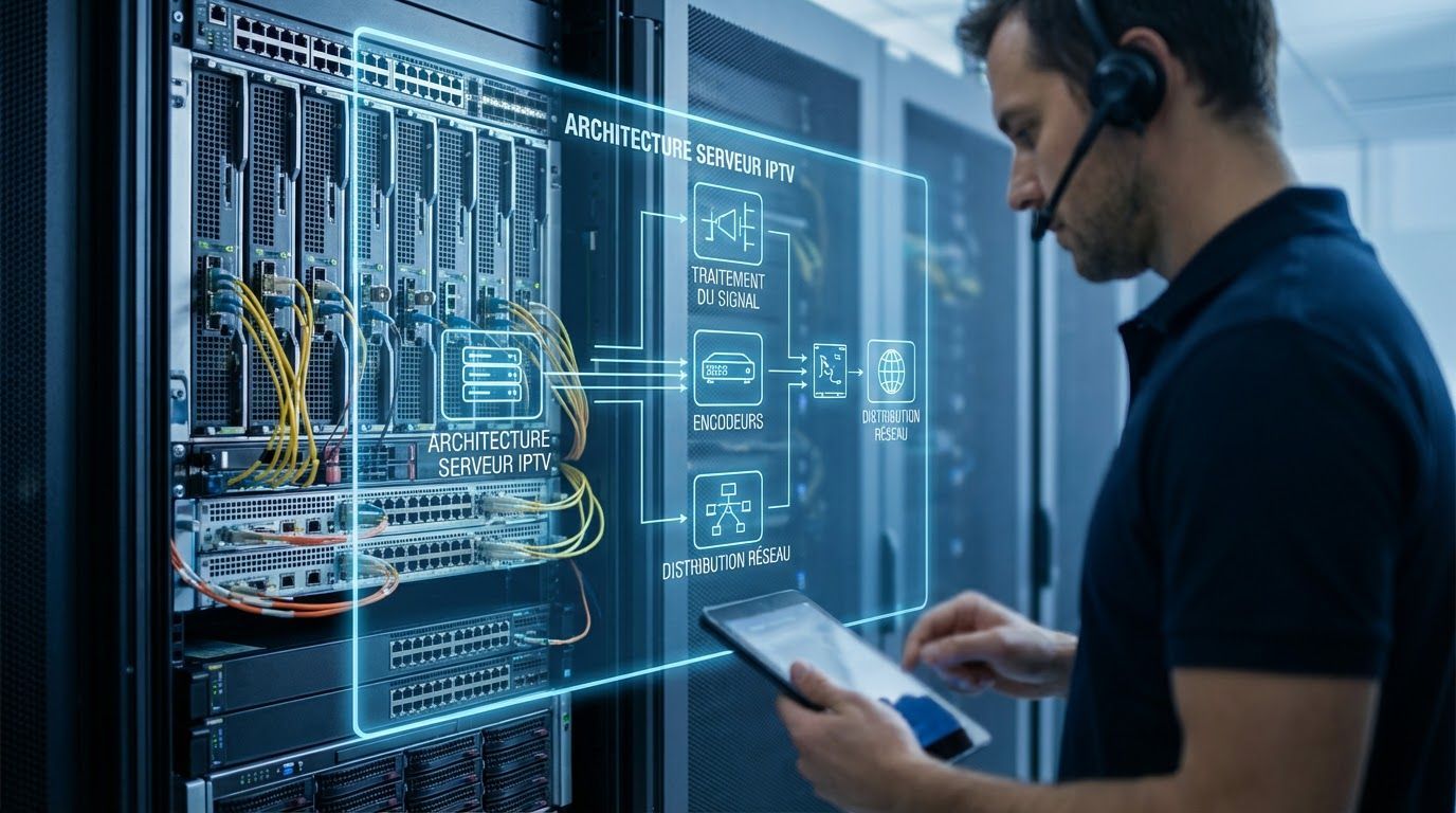 Schéma technique architecture serveur IPTV et flux de données