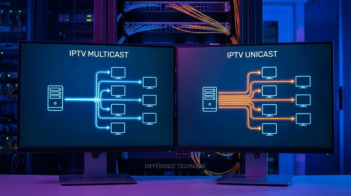 Schéma technique comparatif IPTV Multicast et Unicast