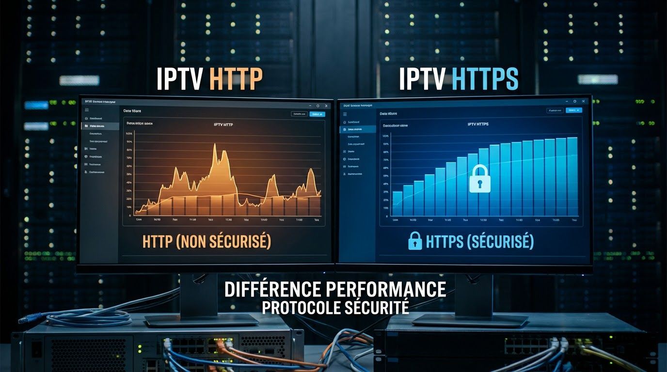 Architecture réseau IPTV comparant les protocoles HTTP et HTTPS