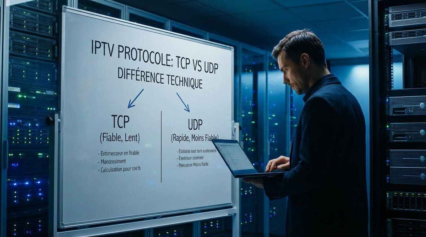 Schéma technique comparant les protocoles TCP et UDP dans un contexte IPTV