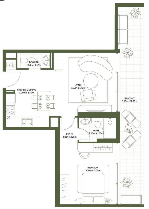 Планировка 1 Спальня