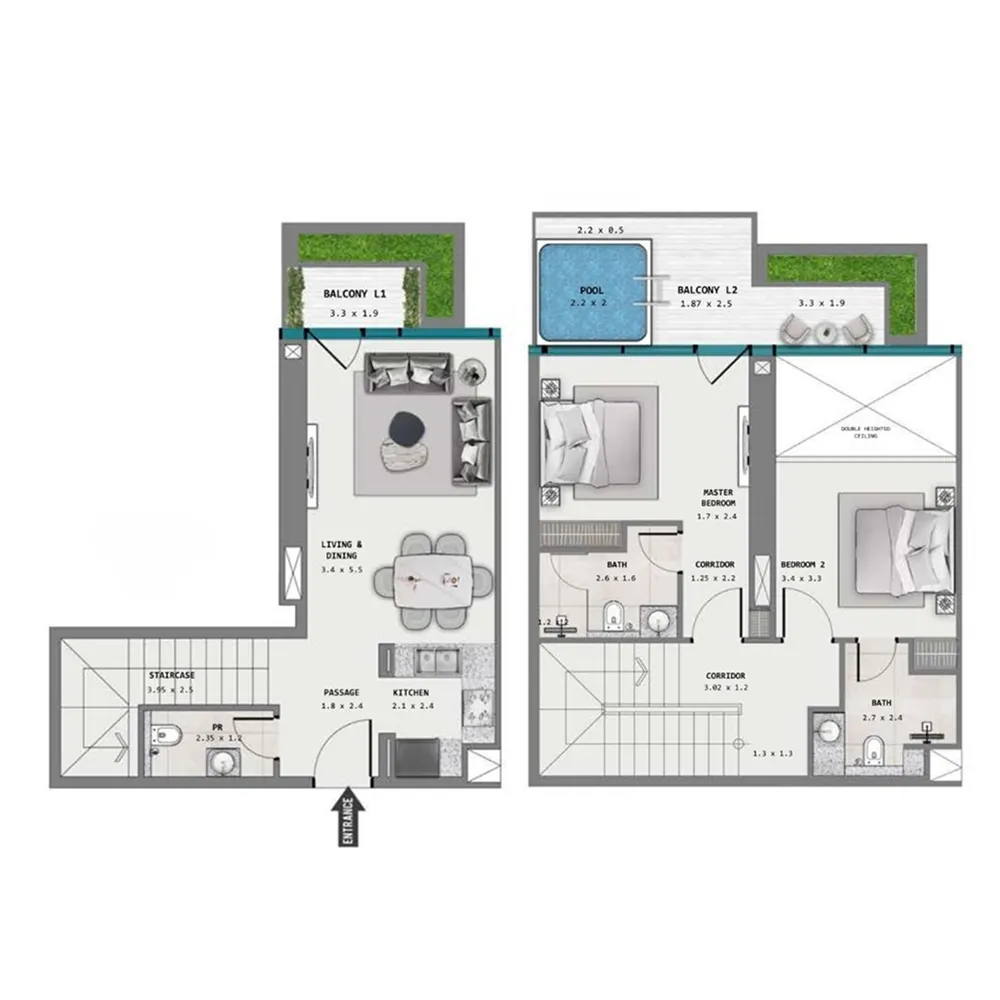 Планировка 2 спальни