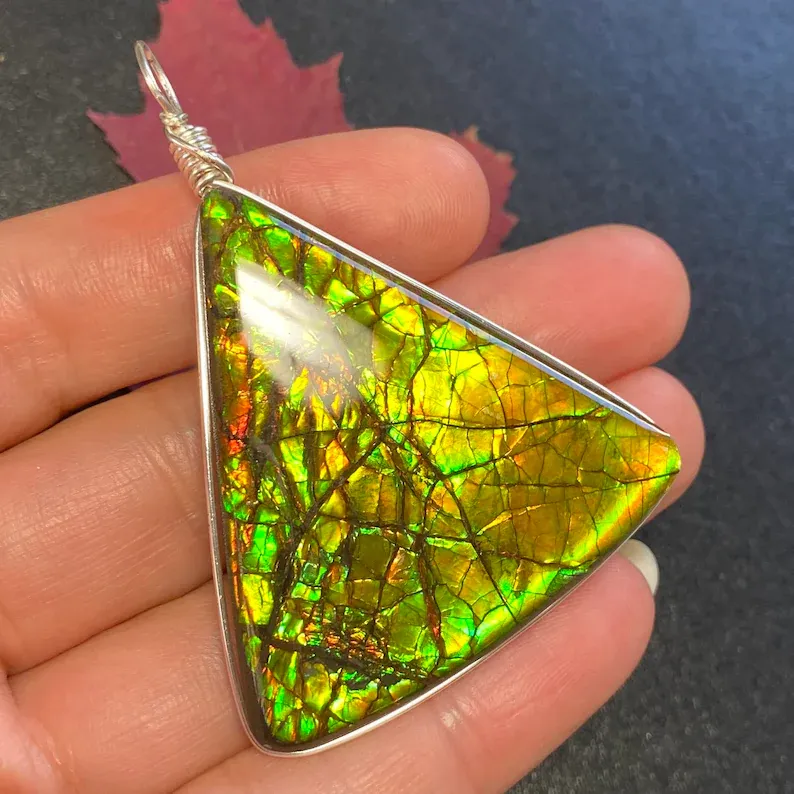 Item: Genuine Canadian Ammolite Necklace – Golden Tone Fossil Gemstone preview