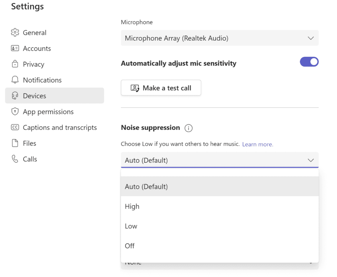 microsoft teams background noise suppression