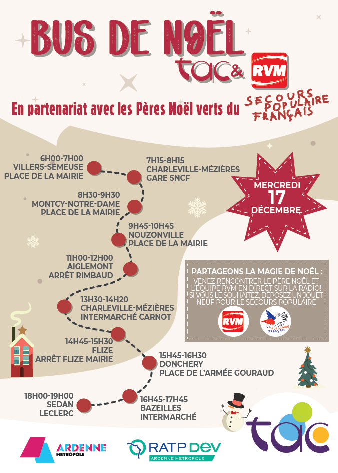 Bus de Noël TAC & RVM en partenariat avec les Pères Noël vert du Secours Populaire