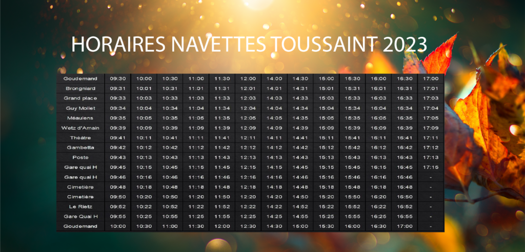 Horaires Toussaint
