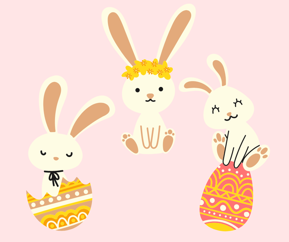 Illustration avec trois lapins pour pâques