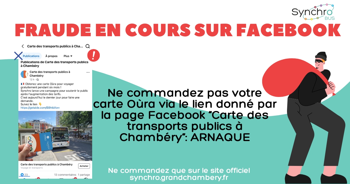 Fraude en cours sur Facebook : ne commandez pas votre carte Oùra via le lien donné par la page Facebook "Carte des transports publics à Chambéry"