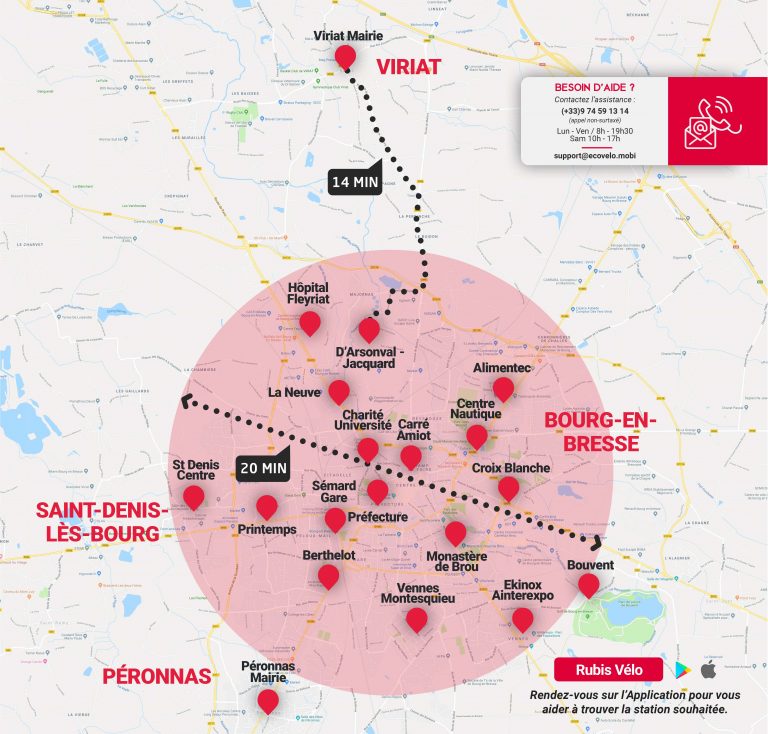 Carte des 19 stations Rubis'Vélo