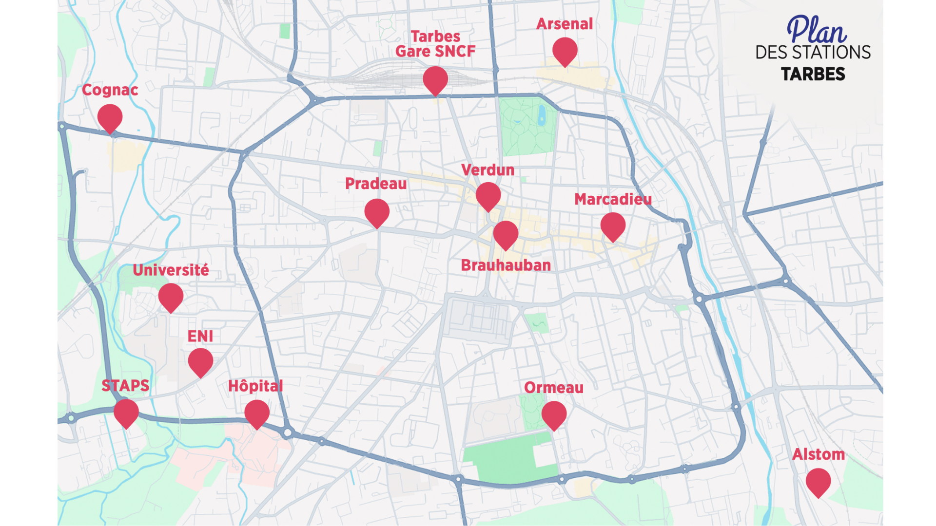 Plan des stations de vélos électriques à Tarbes
