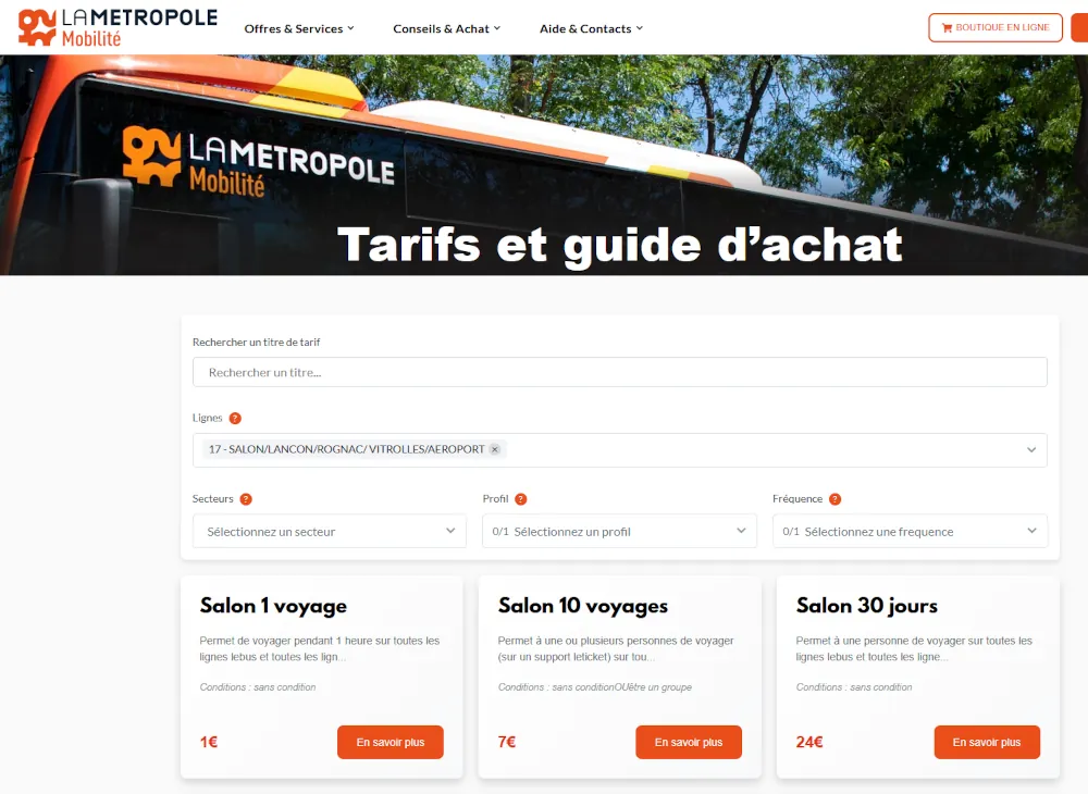 Accéder aux tarifs pour une ligne de transport