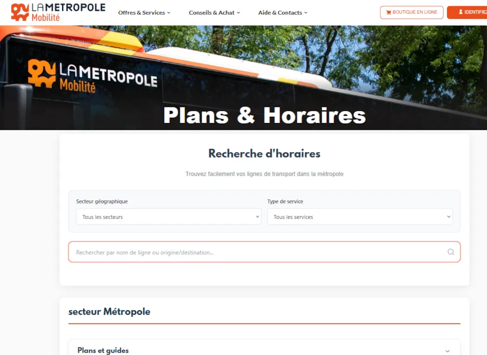 Rechercher un fiche horaire dans la page "Plans et Horaires"