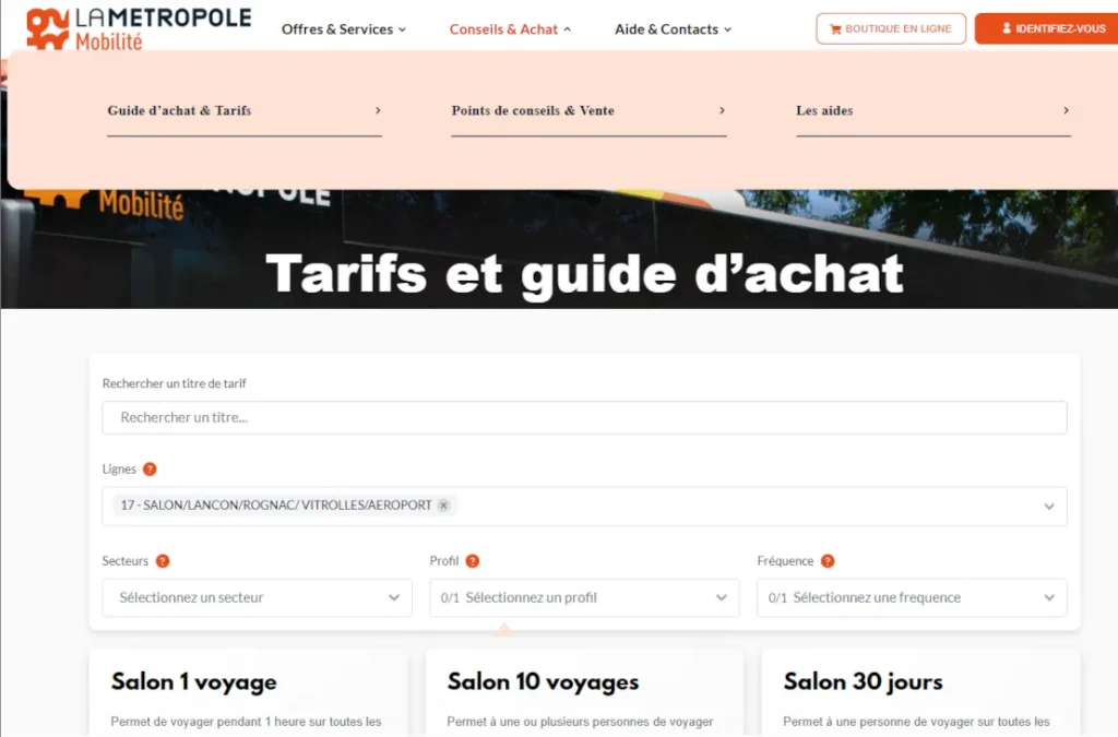 Ecran Tarifs et guide d'Achat