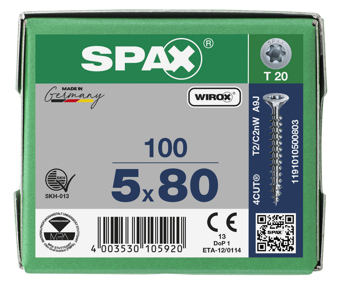 SPAX Tréskrúfur UZ 5.0x80 Uppsnittað 100