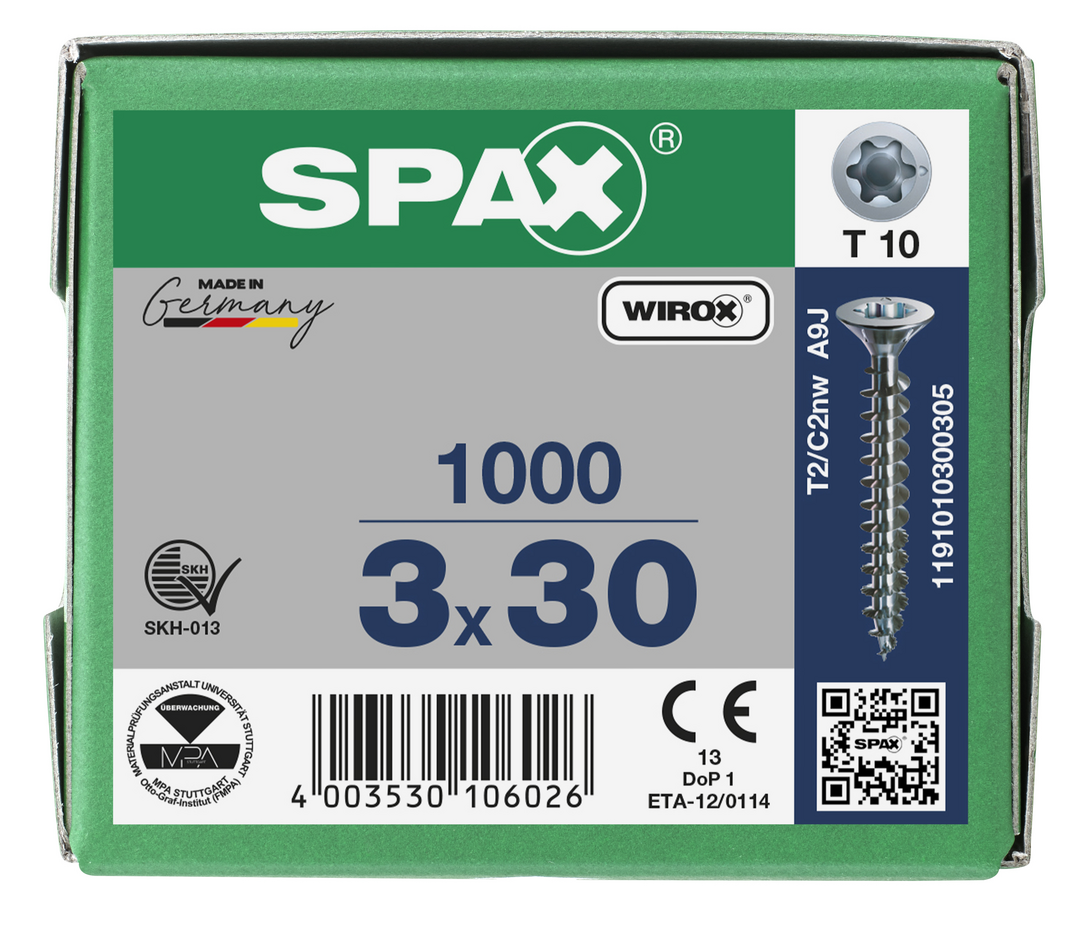 SPAX Tréskrúfur UZ 3.0x30 Uppsnittað 1000/pk