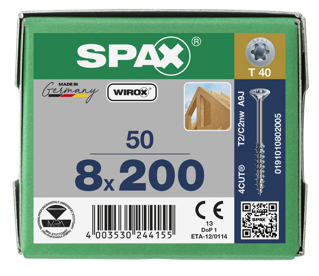 SPAX Tréskrúfur UZ 8.0x200/80 (50)