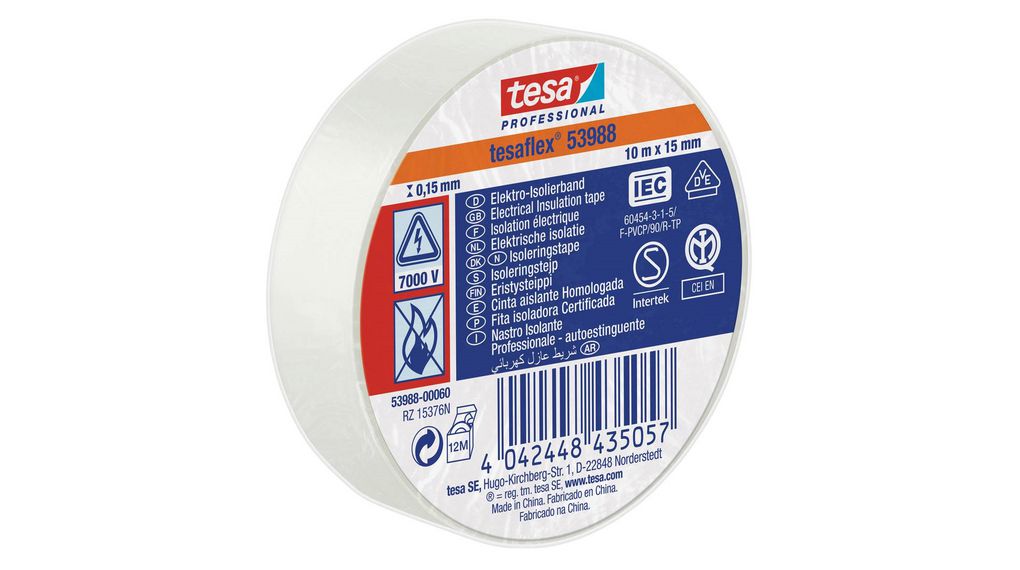TESA Plastband Hvítt 15mm x 10m