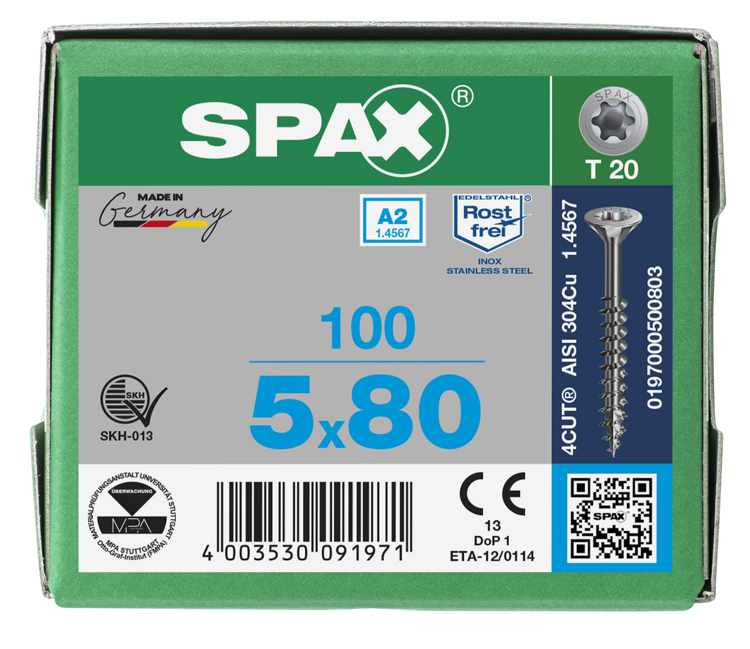 SPAX Ryðfríar tréskrúfur UZ 5x80/46 100