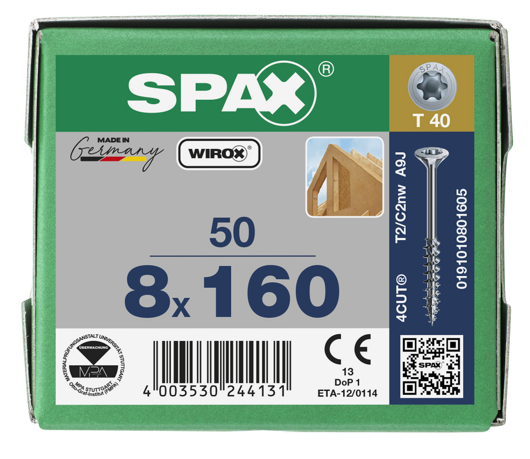 SPAX Tréskrúfur UZ 8.0x160/80 (50)