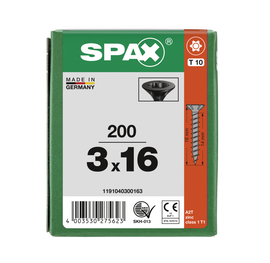 SPAX Tréskrúfur Svartar UZ RG 3.0x16 200