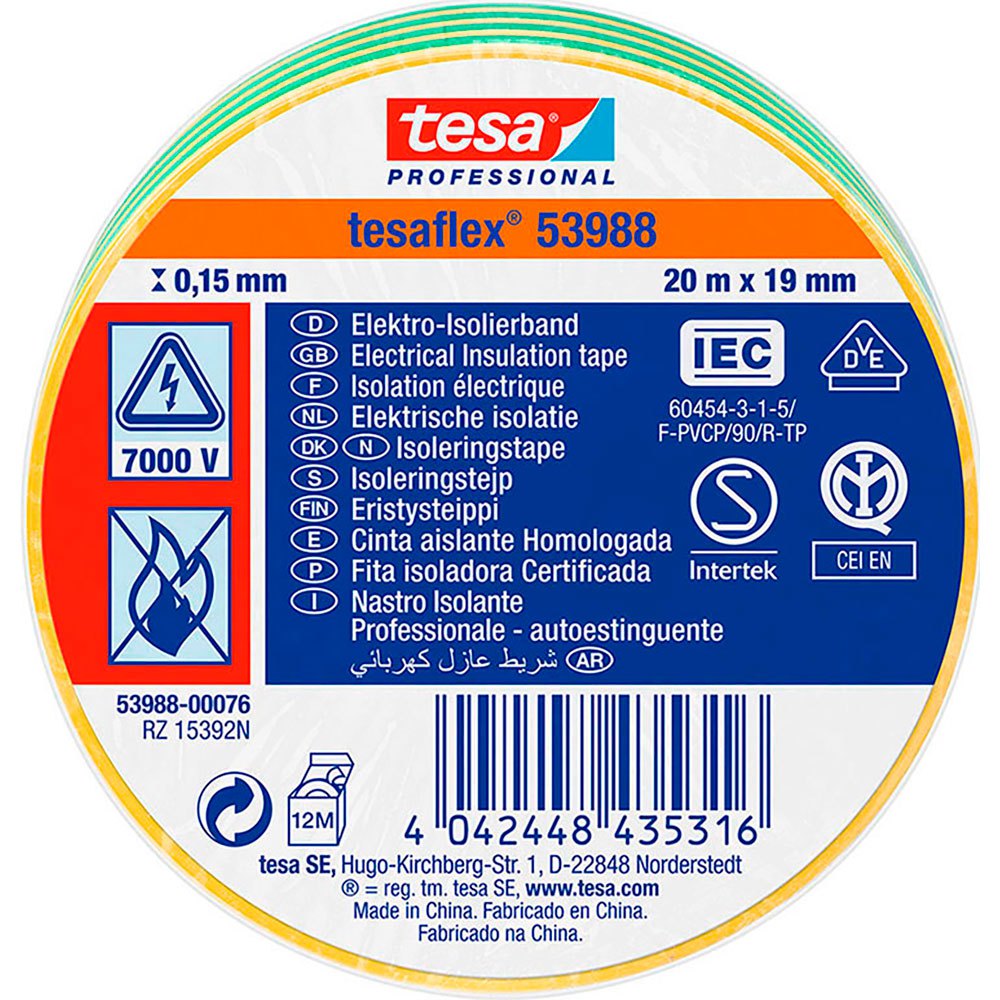 TESA Plastband Gult/Grænt 19mm x 20m