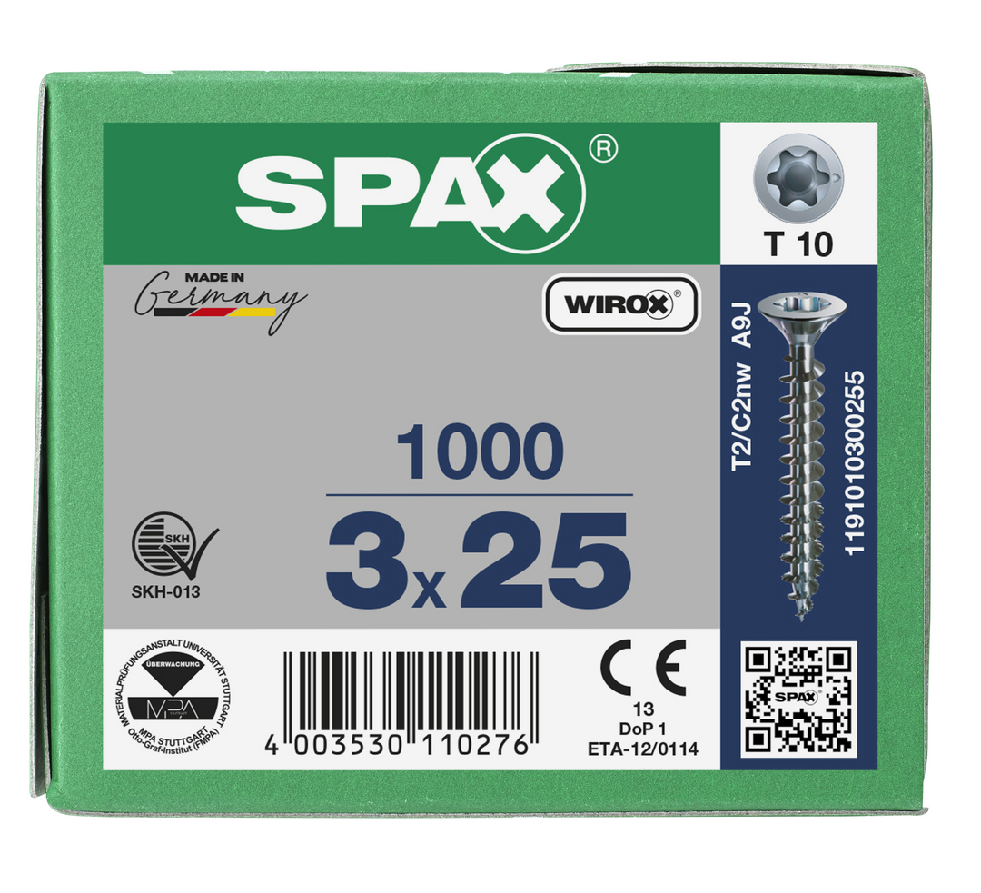 SPAX Tréskrúfur UZ 3.0x25 Uppsnittað 1000/pk