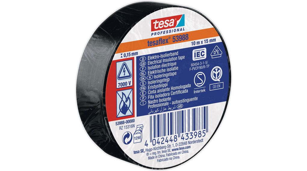 TESA Plastband Svart 15mmx10m 53988-00000