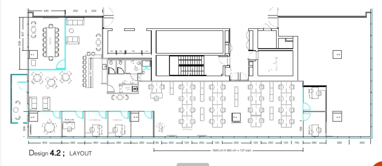 תוכנית קומה 1 - לחברות סטארט-אפ - משרד עם אופן ספייס ומרפסת