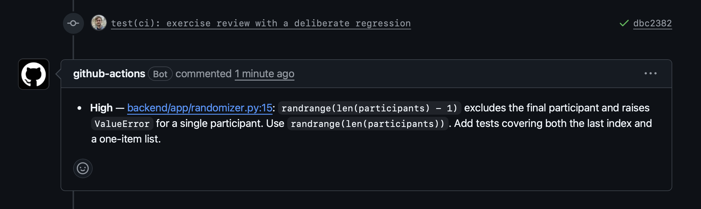 Automated Codex review comment identifies a bug and recommends a fix and missing tests