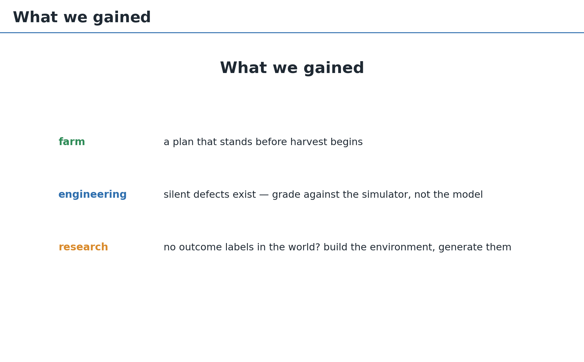 Three gains: for a farm, for engineering, and for research