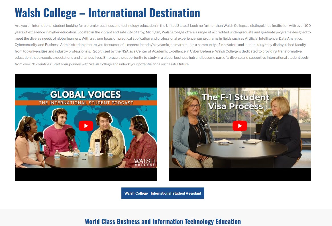 Walsh College International Student 페이지